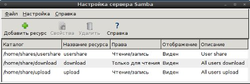 Управление Samba через графический интерфейс